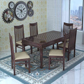 Maharana Solid Sheesham Wood 6 Seater Dining Set (Design 2, Walnut Finish)